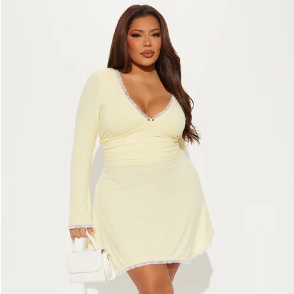 Fashion Nova Cream Long Sleeve Dress
